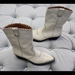 Franco SARTO Lance Western Cowgirl Pointy Boots White Leather Womens Shoes 8 New